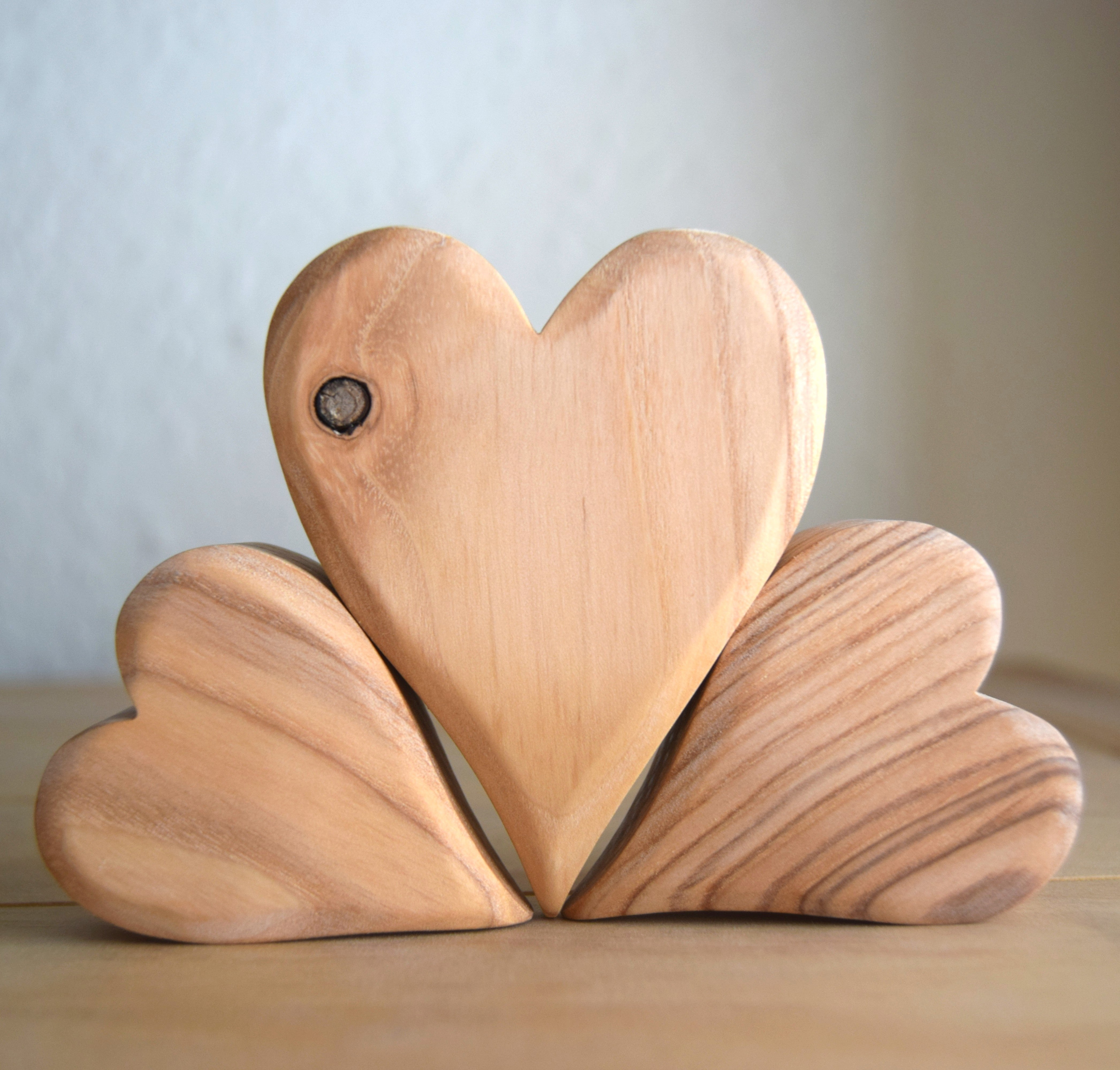Wooden Heart Set of Three in Red or Natural